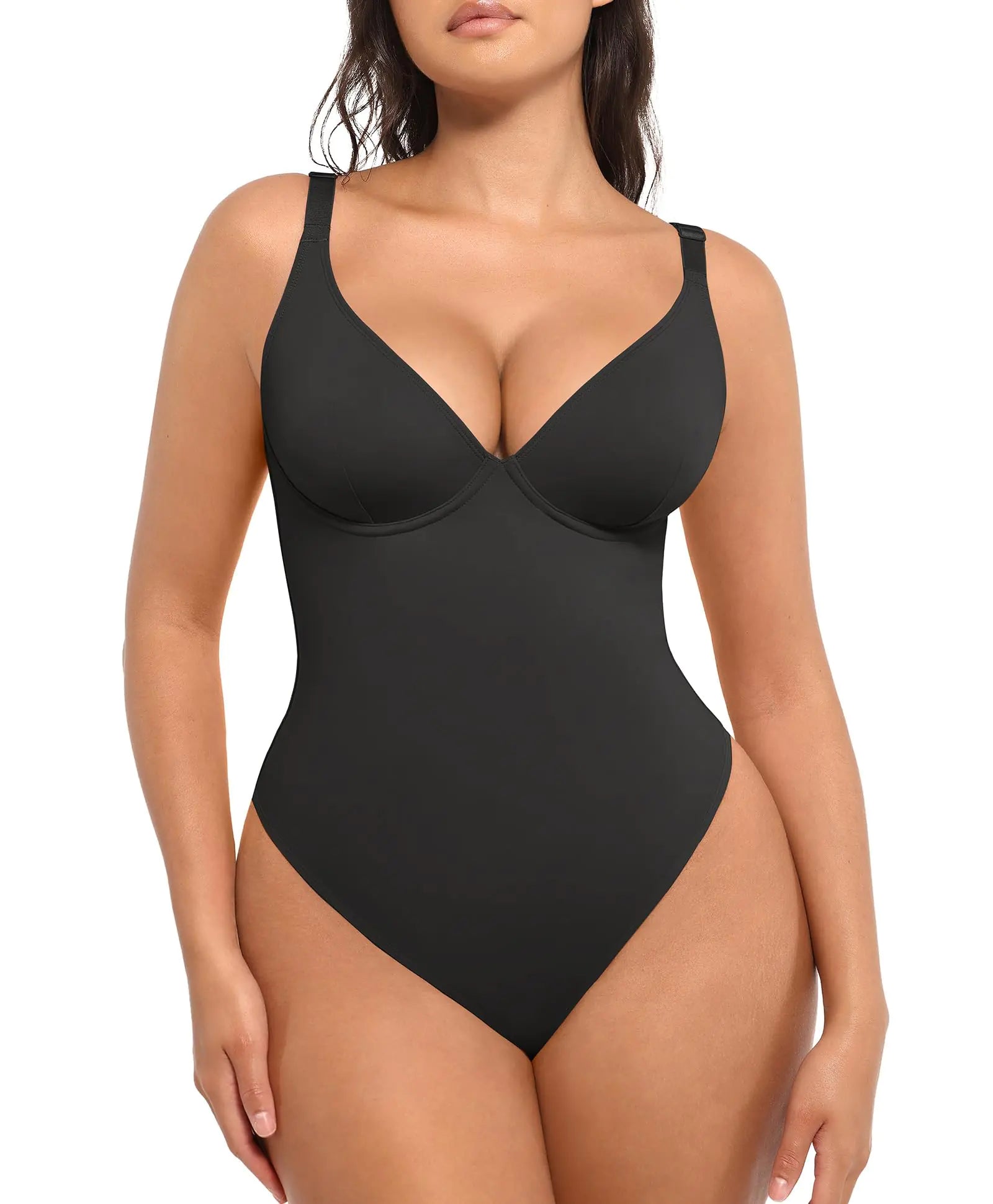 FeelinGirl Shapewear Bodysuit for Women Tummy Control Bodysuit Thong Black Body Suits
